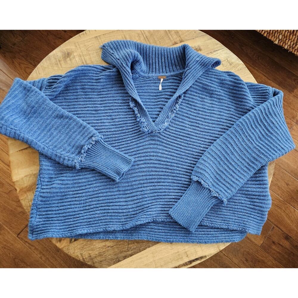 Free People Sweater Marlie Women's Size S Blue Oversized Plunge VNeck Pullover